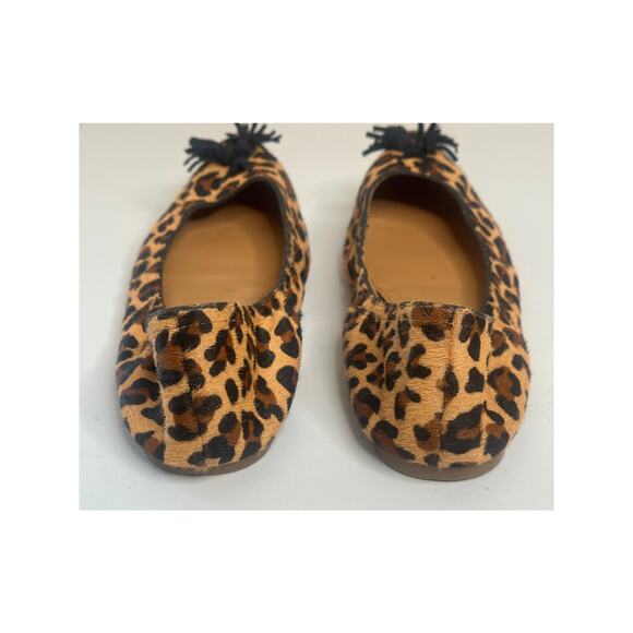 J.Crew Brown Black Calf Hair Leopard Print Ballet Flats Black Tassel Comfy 7.5 - Picture 7 of 8